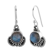 925 Silver Hook Earrings Round Labradorite Charm - £20.98 GBP
