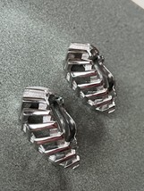 Vintage Trifari Signed Tapered Silvertone Open Chevron J Hoop Clip Earrings – - $17.59