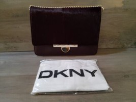 DKNY Handbag Plum Gold Leather Calf Hair Chain Strap Purse Dust Cloth 9.25x7 - £64.33 GBP