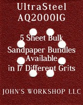 Ultra Steel AQ20001G - 1/4 Sheet - 17 Grits - No-Slip - 5 Sandpaper Bulk... - £3.90 GBP