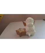 Vintage Ceramic World 9394 White Baby Angel w/Wings and Gold Star Candle... - £17.98 GBP