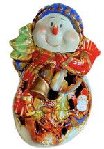 Christmas Candle Holder Snowman Tea Light Flameless Holiday - £15.73 GBP