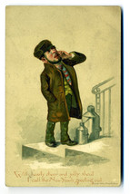 Prang &amp; Co of Boston  1883 Happy New Years Card Animated Man - $49.63