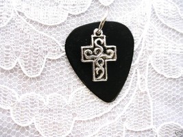 BLACK GUITAR PICK w SCROLL CROSS CHARM PENDANT NECKLACE - $4.99 BLACK GUITAR PICK w SCROLL CROSS CHARM PENDANT NECKLACE - $4.99