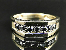 1.00Ct Round Cut Black Diamond Mens Band Ring 14K Solid Yellow Gold Finish - £93.90 GBP