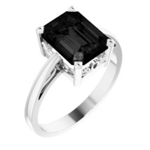 Authenticity Guarantee 
14k White Gold Emerald Cut Onyx Scroll Set Ring Size 7 - £574.73 GBP