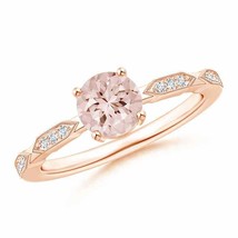 ANGARA Classic Round Morganite Solitaire Ring with Diamond Accents - £621.35 GBP
