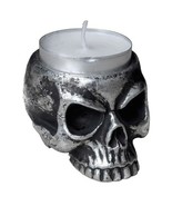 Grimacing Skull Tea Light Antiqued Silver Resin Candle Holder V74 Alchem... - $9.95