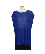 EILEEN FISHER Adriatic Blue Rayon Nylon Crinkle Diamond Tunic Sweater Top - £93.71 GBP