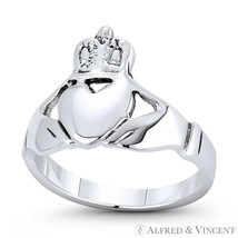 Claddagh Hands &amp; Heart Irish Celtic Charm .925 Sterling Silver Love Promise Ring - £17.25 GBP