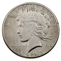 1928 $1 Silver Peace Dollar in AU+ Condition, Coin is UNC with minor hairlines - $395.99