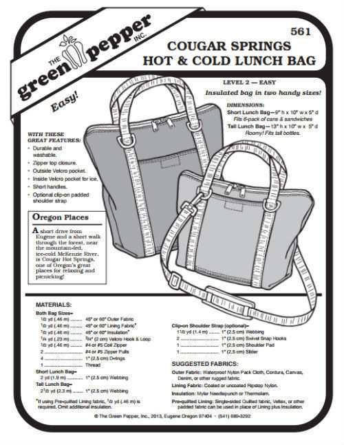 Cougar Springs Hot & Cold Lunch Bag Pack Tote #561 Sewing Pattern Only -- gp561 - $7.00