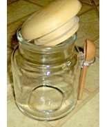 GLASS JAR 12 oz rOund &amp; Clear w/ Wooden Spoon &amp; Top Storage container ca... - $23.21
