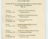 Hotel Osterreichischer Hof Tabletop Menu Salzburg Austria October 1976  - $17.82