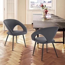 Set Of Two 19&quot; Seat-Height, Gray/Matte-Black, Armen Living Elin Faux Leather - £176.99 GBP