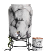 Copper White &amp; Black Marble Printed Design Water Pot With Stand &amp; Glass ... - $1,998.19 MXN