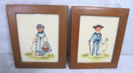 Set of 2 Jean Henry Theorem Painting Boy and Girl with Goose 5x6 Framed Wall Art - $24.63