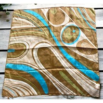 Vintage Peacock Swirl Scarf Square Abstract Waves Earth Tones Brown Teal - $19.89