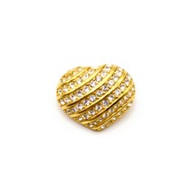 Vintage Swarovski Pave Heart Brooch, Clear Crystals Puffy Lapel Pin with Gold - £67.55 GBP