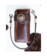 Handmade Long Leather Chain Bifold Wallet, Mens leather Motorcycle Long ... - £51.59 GBP
