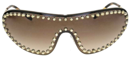 $525 Prada Gold Studded Wrap Sunglasses Brown Lens 170-22-130 Made in It... - $284.13