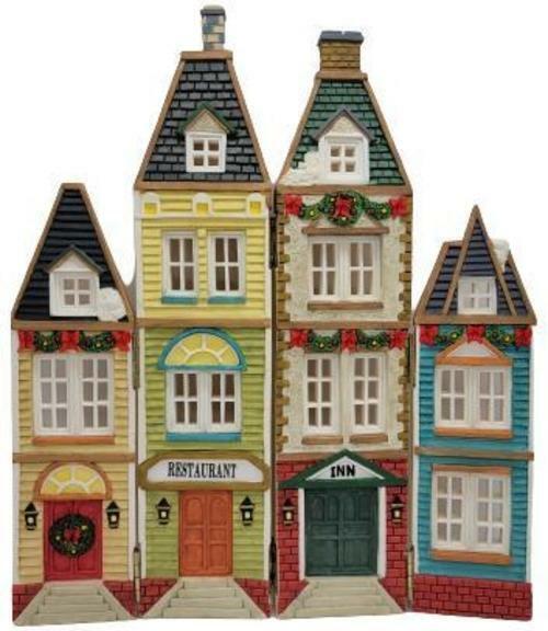 Primary image for Christmas Village Town 4 Hinged 1/2" Thick Flat Resin Buildings Restaurant Inn