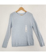 Classic Cable Sweater Long Sleeve Crew Neck Women&#39;s Powder Blue Medium - £14.28 GBP