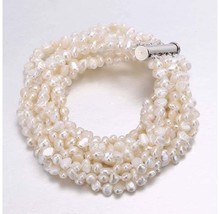 Multi strand freshwater pearl 10 strand luxury bracelet White pearl cuff Wedding - £84.19 GBP