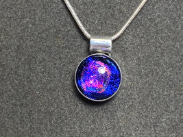 Sterling Silver Necklace 6.17g Jewelry 16&quot; Purple Pink Galaxy Stone Charm Bezel - £23.94 GBP