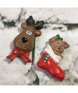 Vintage Christmas Pins Plastic Brooches Reindeer Puppy Hallmark Russ Lot... - £11.60 GBP