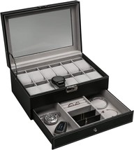 Ogrmar 12 Slot Pu Leather Lockable Watch Storage Boxes, Men &amp; Women Jewelry - £35.96 GBP