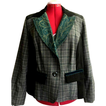 CJ Banks Women Jacket Size 14W Gray Brown Green Jacquard Paisley Plaid C... - £21.97 GBP