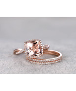  2.4ct Morganite &amp; Sim Diamond 14k Rose Gold Over Infinity Wedding Trio ... - €104,59 EUR
