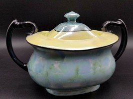 Vintage 1918-1934 Phoenix China PHE53 Yellow &amp; Blue Lusterware Sugar Bowl Czech - £11.69 GBP