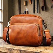 Men's Genuine Leather Crossbody Bag  Small Shoulder Messenger Bag, First... - $99.00