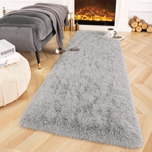 Ompaa Fluffy Hallway Runner Rugs for Bedroom Bed Side Non-Slip 2x6 Feet Grey - $26.71