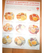 Vintage Campbell&#39;s Soup 21 Soup N Sandwich Lunches Print Magazine Advert... - €3,44 EUR