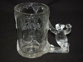 Vintage 1997 Coca Cola Coke 3D Drinking Mug Stein w Bear Handle Clear Frosted - £23.18 GBP