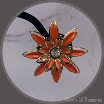 Vintage Clip On Earrings Orange Rhinestone Accent Flower Vintage Jewelry - £6.25 GBP