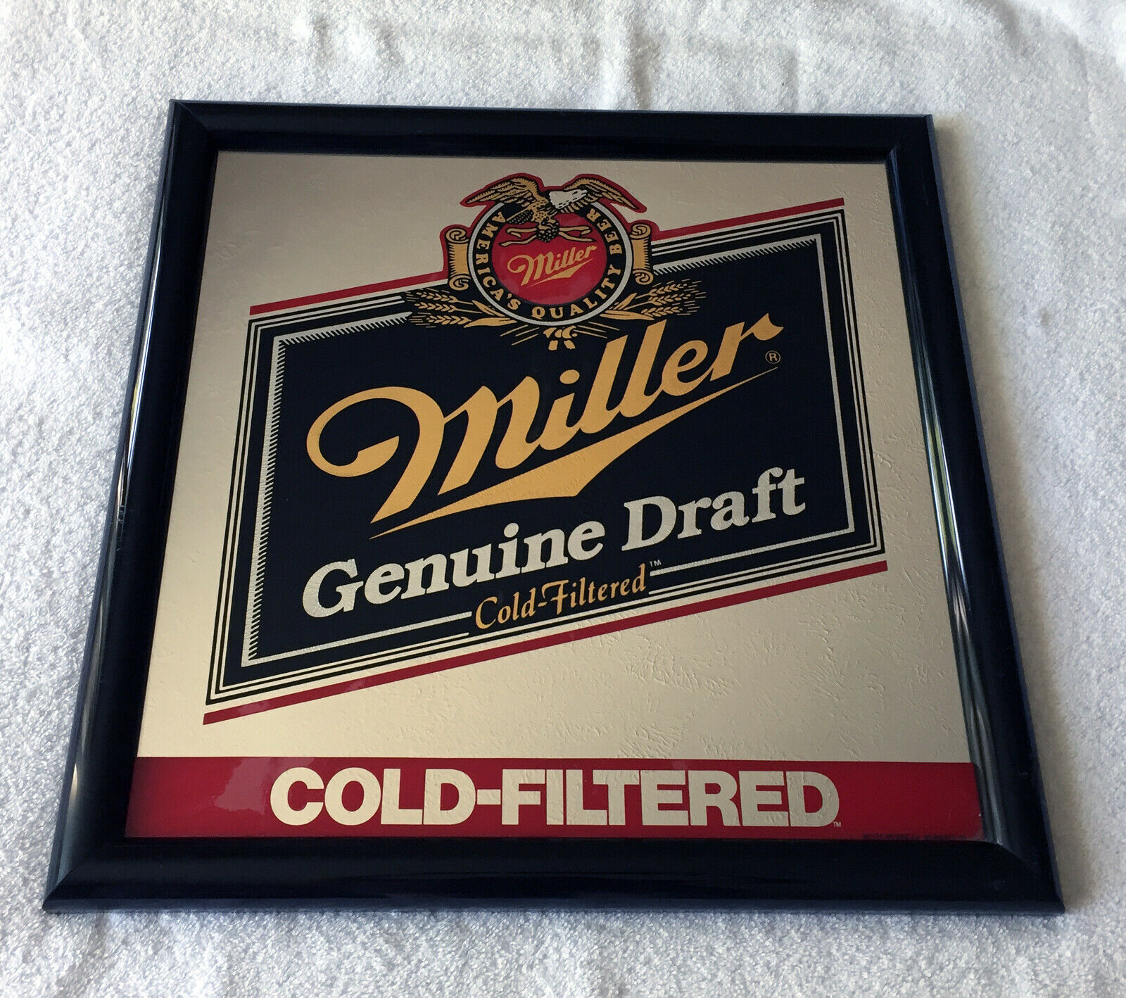 Primary image for Miller Genuine Draft Cold Filtered Beer Mirror 18" x 18"  Black Frame