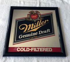 Miller Genuine Draft Cold Filtered Beer Mirror 18&quot; x 18&quot;  Black Frame - £47.44 GBP