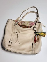 THE SAK 16&quot;x14” HAPPY &amp; FREE Off White Leather Tote Handbag Purse Shoulder Bag - £23.34 GBP