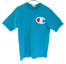 Vintage Champion Embroidered Big Logo Blue T-Shirt Men&#39;s Large - $24.74