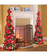 Lighted Red Poinsettia Pull Up Collapsible Christmas Tree 4-Ft Holiday D... - $37.95+