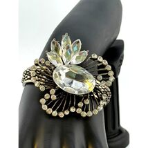Vintage Sterling Silver Raised Rhinestone Flair Hinged Bracelet - $74.00