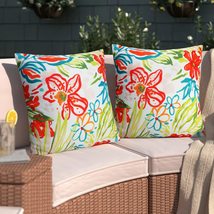 Merrycolor Pack of 2 Outdoor Pillow Covers 18x18 Waterproof Pillow Cover Floral  - £20.94 GBP