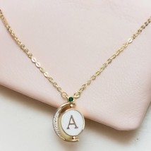Rose Gold Plated Dainty Moon Rotatable Letter  “A” Pandent Necklace NIB - £8.49 GBP