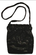 Vintage Purse Lumured Shiny Wet Look Black Plastic Mesh Shoulder Bag 1960S - $39.20