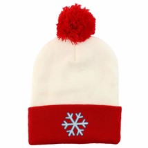 Trendy Apparel Shop Snowflake Embroidered Winter Holiday Theme Beanie - Red Whit - £11.73 GBP