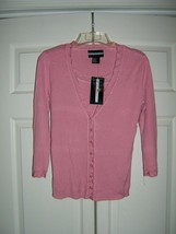 Requirements Pretty Pickin&#39;s Pink Sweater Sz. S Beaded Neckline (NEW) - £13.25 GBP